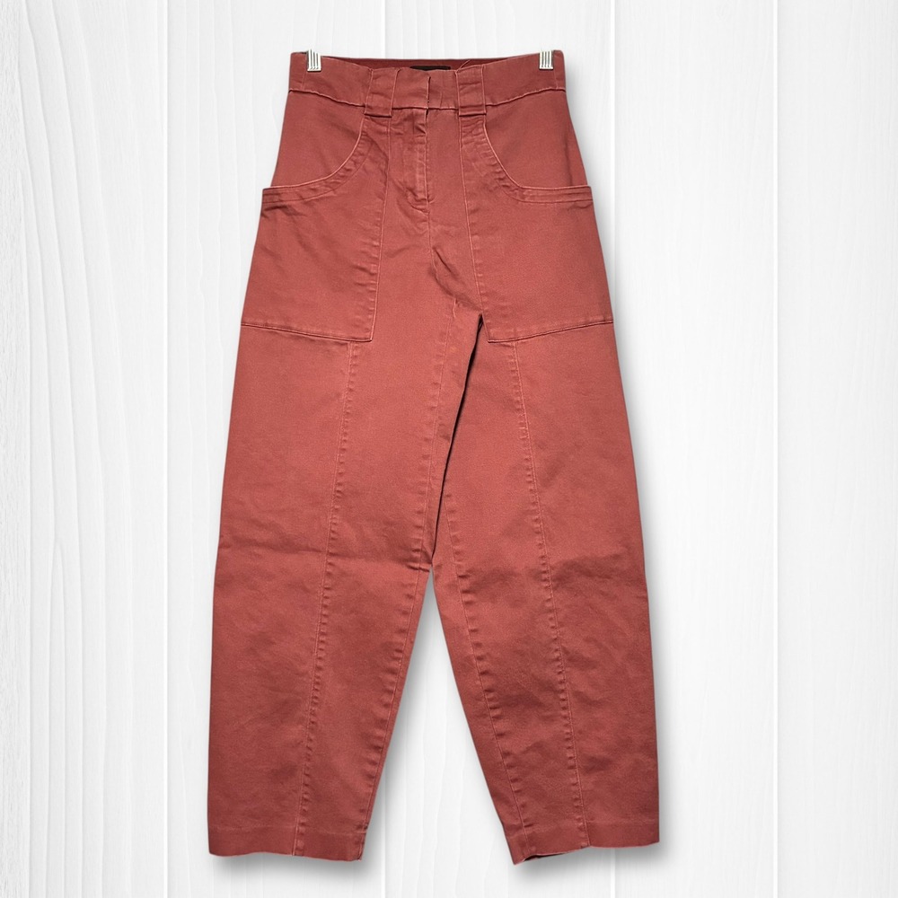 Express Cotton Stretch High Waisted‎ Cropped Barrel Utility Pants Womens 0R Red